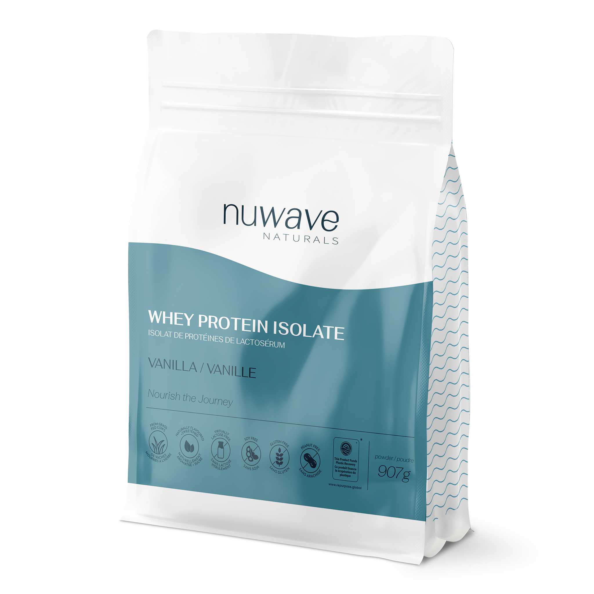 nuwave vanilla whey protein isolate powder in a 2lb bag